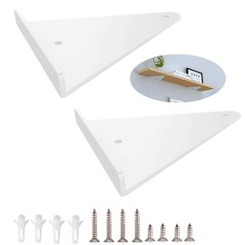 White Shelf Bracket , 2 Pcs 6" ,Shelf Supports - Hidden Brackets for Floating Wood Shelves - Concealed Blind Shelf Support – Screws and Wall Plugs Included