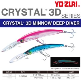 Yo-Zuri Crystal 3D Minnow Deep Diver Lure, Blue Tiger, 6-Inch