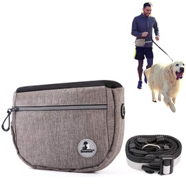 Enkarl Dog Treat Pouch Bag for Training, Built-in Dog Collapsible Bowl, Auto Closing Portable Dogs Walking Bag with Adjustable Belt, Oxford Cloth Pet Training Belt Bag, 4 Ways to Wear (Grey)