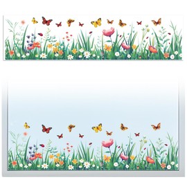 Peacoblue Window Static Cling Decal Sticker Double-Sided for Large Glass Window, 1 Sheet Flower and Butterfly 47.2"x11.8" Waterproof Removable Window Decal for Home Office Classroom Decoration