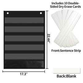 Mewise 5+1 Pocket Chart with Double Sided Dry Erase Cards for Daily Schedule,Activities,Sentence Strips,Class Demonstrations,Standards Pocket Chart (black)