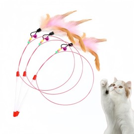 qixiang C-at W-and Toy,3 Pcs C-at W-and,Interactive Cat Catcher and Exerciser Wand for Cats and Kitten Playing,C-at Toy W-and with Bell for Indoor Cat