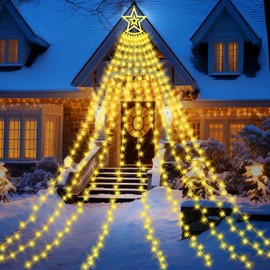 Christmas Decorations Star String Lights, 350 LED 16.4ft Outdoor Christmas Tree Lights with Topper Star, 8 Lighting Modes & Timer Waterproof Fairy Twinkle Lights for Xmas New Year Party Holiday