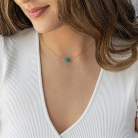 Atentuyi Boho Dainty Chain Delicate Necklace Gold Simple Chain Minimalist Necklace Oval Turquoise Stone Necklace Thin Choker Solitaire Blue Pendant Necklace Jewelry for Women and Girls