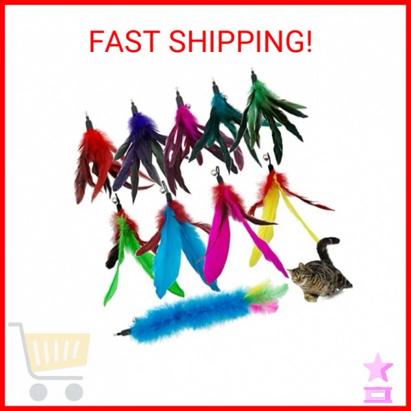 Cat Feather Toy Refill Cat Feathers Wand Replacement, 10 PCS