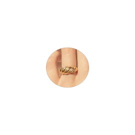ASCOMY Vintage 14K Gold Plated Croissant Dome Rings for Women Chunky Thick Twisted Rope Signet Braided Stacking Rings Classic Modern Statement Ring Set for Minimalist Jewelry Gifts