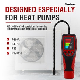 Refrigerant Leak Detector for Heat Pumps, SIMBOW ALD-200 PRO ASHP Freon Leak Detector 16 Inch Sensor Probes 0.14oz./Yr. Max Sensitivity 3000mah Rechargeable Battery Detect R410A, R407C, R32, R1234ze.