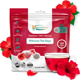 NaturalEvity Hibiscus Tea (100 ct.) - Flor De Jamaica Natural - Premium Quality Dried Hibiscus Tea Bags - Perfect for Refreshing Herbal Beverages