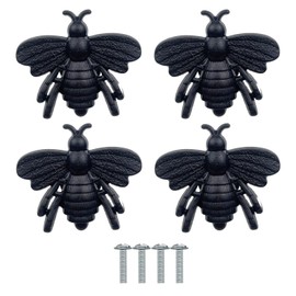 LFWATAXY 4PCS Bee Knobs, Cabinet Drawer Brass knobs Antique Golden Pulls Vintage Animal Door Pulls Decorative Hardware Accessories (Black)