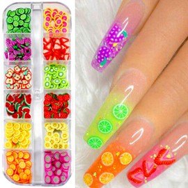 BetterJonny Sliced Fruit Nail Nail Deco Slice Parts Resin Nail Art Sticker Fruit Cut Deco Parts Nail Supplies Flower Heart Shape Fruit Accessories 3 Types Transparent Case Included