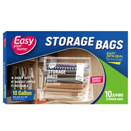 EASYYOURHOME 10 Gallon Jumbo Zipper Lock Storage Bags,24" x 20.5"+7",Reusable XL Size Plastic Bag with Zip Top and Bottom for Food,Clothing,Travel,Moving,BPA-Free,3-Mil Thick