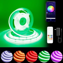 Pandery RGB COB LED Strip Light,DC24V 630leds/m Music Synchronized Color Change APP and Bluetooth Remote Control,16.4FT/5M,Indoor RGB COB Strip Light for Bedroom,Game Room,Bar,Party
