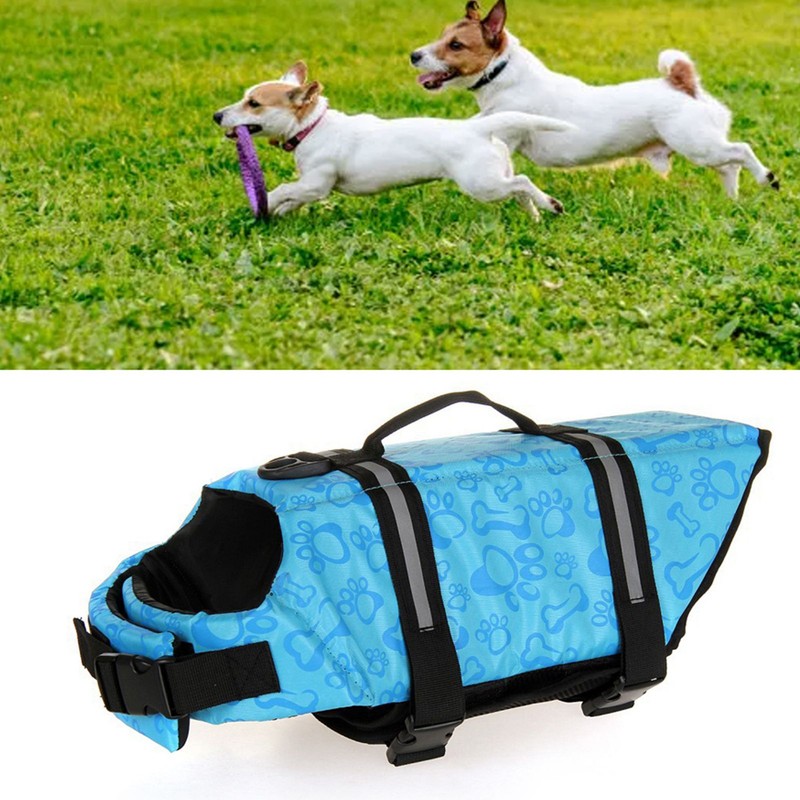 Dog Life Jacket Blue Bone Pattern Reflective Pet Dog Lifesaver