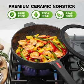 PekGema Ceramic Nonstick Deep Frying Pan With Lid, 11 Inch/4.5 Quart Sauté Pan Non Stick Deep Skillet, Cooking Pan Induction Compatible, PTFE PFOA FREE, Black