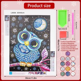 TECHEEL Diamond Painting Owl 5D Diamond Painting Children's Owl Diamond Painting for Children 30 x 40 cm 5D DIY Diamond Painting Set, Owl Diamond Painting Gifts for 8 9 10 11 12 Years Girls Teenagers