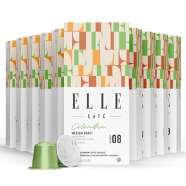 ELLE Cafe© Colombia Espresso Coffee Pods - 100 Count - Medium Roast, Flavor Intensity Level 8 - Single-Serve Capsules, Compatible with Nespresso Original Coffee Machines