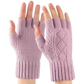 TAGVO Winter Fingerless Gloves for Men Women, Soft Layer Fleece Thermal Kintted Cycling Gloves, Windproof Elastic Ladies Gloves Hand Warmer Gloves Winter Outdoor For Cycling Working Running Typing