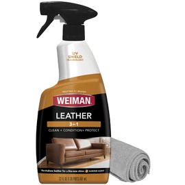 Weiman Leather Cleaner, Polish and Conditioner for Furniture, Car, Purses, Shoes, Boots and Couches- Micro Fiber Towel Included, 22oz