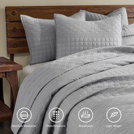 HORIMOTE HOME Grey Queen Size Quilt Set - Soft Microfiber Bedspread with 2 Shams, Lightweight & All-Season Geometric Coverlet for Cozy Bedding