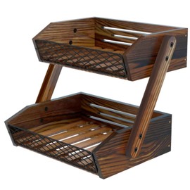 Dorhors Fruit Basket for Kitchen, 2 Tier Fruit Bowl,Kitchen Counter Organizer,Wooden Vegetable Holder for Countertop,Bread Storage Basket Stand