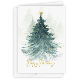 The Gallery Collection, 25 Count Card Pack, Christmas Cards with Foil Lined Envelopes (Happy Holidays Watercolor Forest), For Business or Consumer