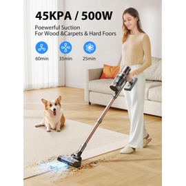 Vacuum Cleaners, 45KPa Powerful Suction Cordless Vacuum Cleaner with LED Touch Display, 60mins Runtime Lightweight Stick Vacuums，Handheld Vacuums for Home, Pet Hair
