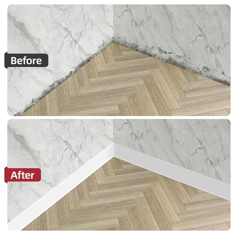 JSIWOTH 16.4Ft Vinyl Baseboard Molding Trim, Flexible Peel and Stick