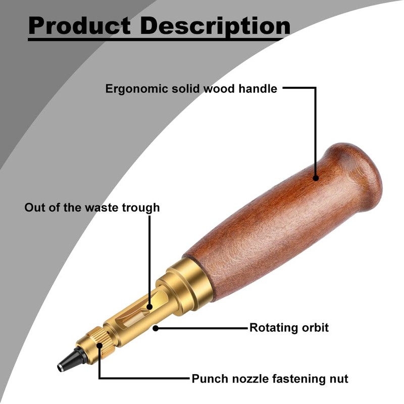 TLKKUE Adjustable Leather Hole Punching Tool Automatic Puncher with Wooden