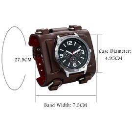 Mens Genuine Leather Hip-hop Gothic Punk Replaceable Watch Military Japan Quartz Wide Bracelet Cuff Large Black Dial Sport Wrist Watches