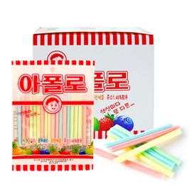 Sookwang Apollo K-Snack Korean Straw Candy – Assorted Flavors: Strawberry, Blueberry, Apple, Pineapple – Twist & Squeeze Roll-On Style Treats, Retro-Style Squeezable Candy_6.34oz / 180g (10gx18ea)