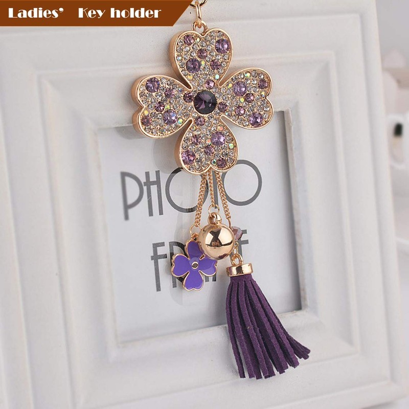 Rigral Bag Charm Key Ring, Quatsuba, Clover, Tassel, Keyring, Carabiner,
