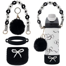 Kaitiaki Crochet Boot Set for Owala Water Bottle 24 oz - Anti-Slip Sleeve, Water Bottle Handle Strap & Crochet Handle, Fits Owala Tumbler, Perfect Owala Accessories (Black, 24 oz)