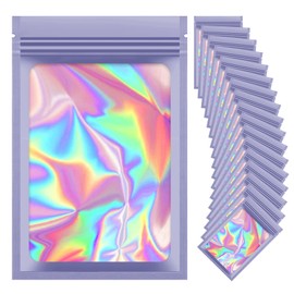 100 Pieces Resealable Mylar Bags, Small Holographic Packaging Bags, Smell Proof Mylar Bags for Food Storage/Jewelry/Eyelash for Small Business (Purple, 2.4x4 Inch)
