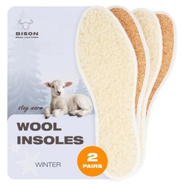 BISON Winter Insoles 2 Pairs - Warming Shoe Insoles - Lambskin Insoles Pressed with Cork - Warm Insoles for Shoes Women and Men - Size 43