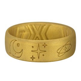 King Will Silicone Wedding Rings for Men 6.6mm Wide 1.8mm Thick Star & Moon Pattern Unisex Rubber Wedding Bands Breathable Design Comfort Fit, Gold Size 7