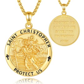 INFUSEU St Christopher Necklace for Men, Saint Christopher Pendant 925 Sterling Silver 18K Gold Medal Patron Christian Faith Religious Jewelry Divine Protection Amulet Gifts for Men