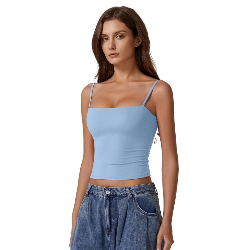 QINSEN Women's Basic Solid Cami Undershirt Spaghetti Strap Double Layer