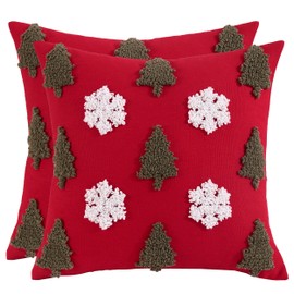 Set of 2 Christmas Cushion Covers 50 x 50 cm Tufteter Snowflakes and Fir Cushion Covers Christmas Tree Cotton Linen Cushion Cover Decorative Cushion Sofa Living Room Bedroom Couch