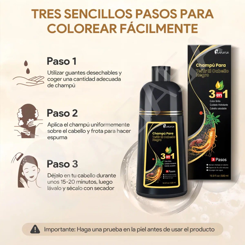 Kaisasa Shampoo Tinte Cubre Canas Natural Jengibre 500ml Negro