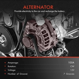 A-Premium Alternator Compatible with Honda CR-V CRV 2007-2011, Civic 2006-2011, Accord 2003-2007, Element 2003-2011 & Acura CSX 2006-2008, TSX 2004-2008, 2.0L 2.4L, 12V 105A CW, Replace# 1042104732