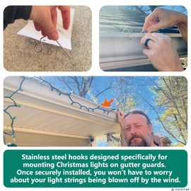 NACETURE 50 Pack Stainless Steel Christmas Light Hangers with Gutter Guard, Heavy-Duty Metal Hooks