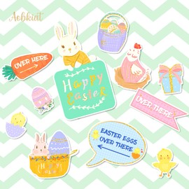 AOBKIAT Easter Party Decorations,Photo Props,DIY Party Signs Kit,Gold Foil Style Bunny Eggs Decorations for Wall,Photoshoot,Easter Basket Stuffers