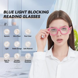 AABV Trendy Square Lightweight Reading Glasses for Women,Blue Light Blocking Spring Hinges Eyeglasses for Ladies,Anti UV Ray/Glare/Eyestrain Computer Readers +2.00