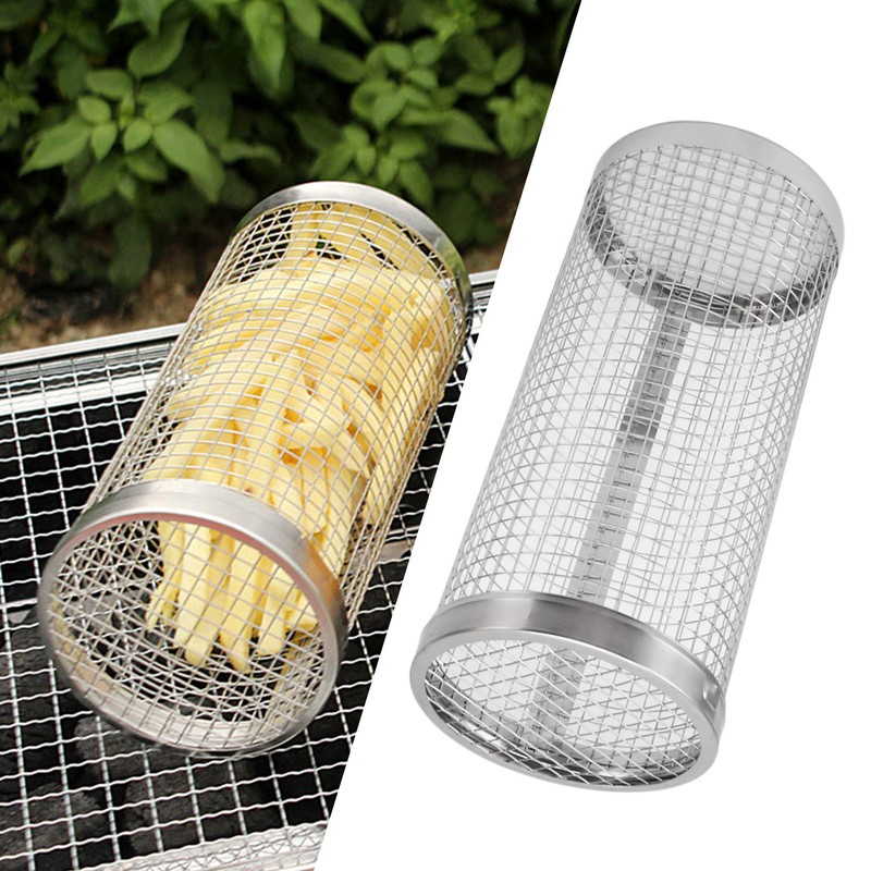 BBQ Net Tube Rolling Grilling Basket Stainless Steel Wire Mesh