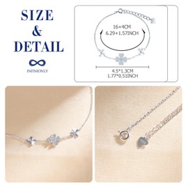INFINIONLY Women's Silver Bracelet 925 Silver Four Leaf Clover Zirconia Girls Bracelets Elegant Anchor Chain Adjustable Bracelet Sparkling Clover Diamond Bracelet, Sterling Silver, Cubic Zirconia