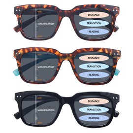 MAEOWN 3 Pack Fashion Progressive Multifocus Sunglasses for Women Men Uv Protection Sun Reader with Lightweight Frames (Mix Color, 1.75, x)