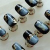 [GLORS] Short Square Press On Nails, Black and Blue with