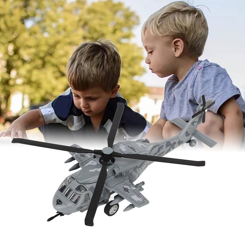 Diecast Metal Helicopter Model Sound Light Pullback Alloy Fighter Aircraft