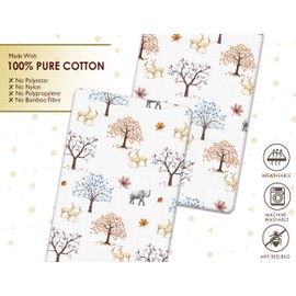 3 Pack Chicco Next to Me Compatible Crib Fitted Sheets - 100% Cotton 2 Fitted Sheets, 1 Waterproof Mattress Protector - Breathable, Soft & Antiallergic (Animals & Trees, 85 x 51 cm)