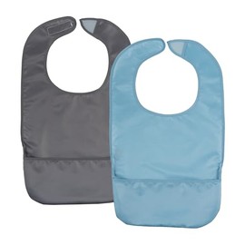 Tiny Twinkle 2 Pack of Premium Bibs for Adult Men, Women and Teens; Clothing Protector for Elderly and Special Needs Size Large (Slate Blue, Charcoal)